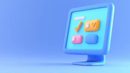Colorful computer monitor with buttons on a blue background.