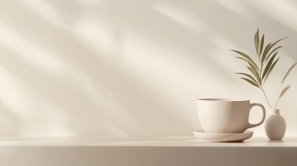 Minimalist Composition of Cup and Plant on Neutral Background