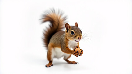 Obraz premium Cute Squirrel Holding a Nut on White Background, Adorable Small Rodent