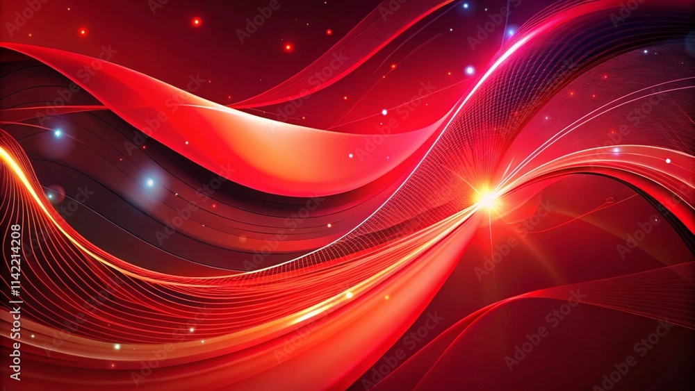 Poster abstract red background with dynamic curves and waves of digital technology