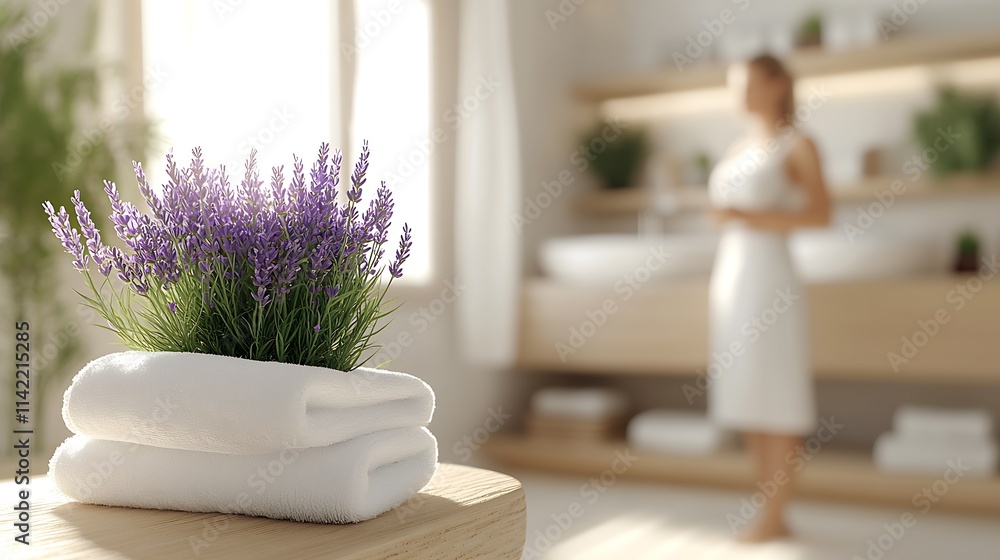 Aufkleber calming spa setting with lavender accents and soft towels : generative ai
