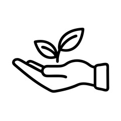 Simple line icon of a hand nurturing a plant representing growth and development concept