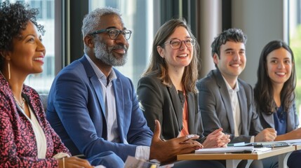 5. A professional panel discussion with speakers of different ethnicities and genders, promoting diversity.