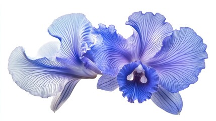 Elegant Blue and White Orchid Flowers Isolated on White Background