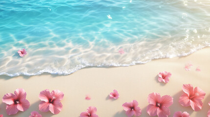 Fototapeta premium pink flowers on beautiful beach