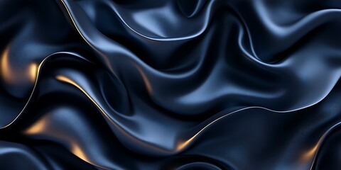 Fototapeta premium Abstract dark blue silk fabric with soft waves and folds, luxurious and elegant texture.