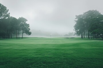 Obraz premium Golf course background with rich green grass and an open, sunny landscape