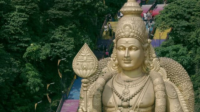 batu caves statue of murugan Drone