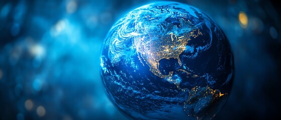 Naklejka premium A blue Earth globe isolated with the USA brightly highlighted, creating a striking contrast between the global and national perspective