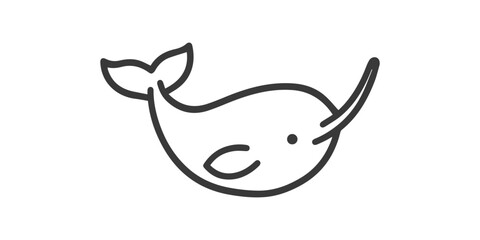 Vector Narwhal Outline Icon on White Background