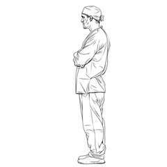 Fototapeta premium Profile sketch of a doctor in scrubs.