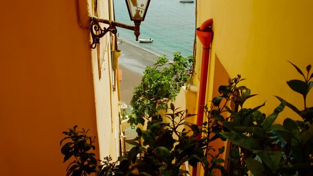 Establishing shot of Positano, Campania, Italy, one the jewels of the Amalfi coast