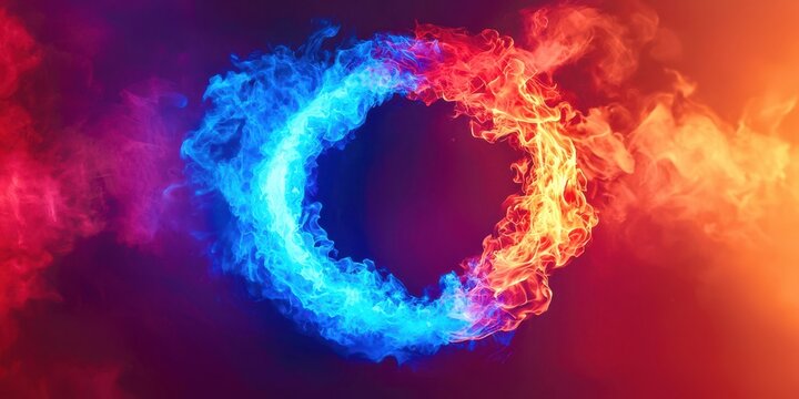 Circle of fire with blue and red flames