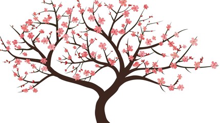 Naklejka premium The Captivating White Background Cherry Blossom Tree: A Vision of Delicate Beauty and Springtime Splendor.