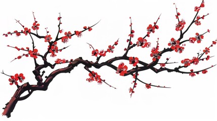 Fototapeta premium The Captivating White Background Cherry Blossom Tree: A Vision of Delicate Beauty and Springtime Splendor.