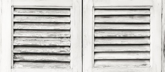 Close up of weathered wooden shutters in black and white creating a textured artistic background ideal for design and decor concepts