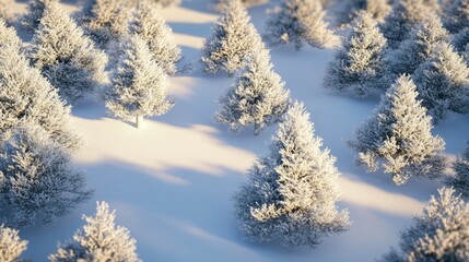 Winter forest landscape with snow-covered trees creating a serene and tranquil scene in a snowy wilderness setting.