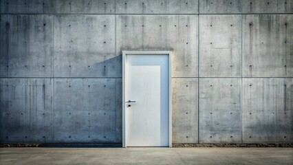 Closed White Door on Concrete Wall - Minimalist Architecture, Urban Design, and Modern Aesthetics with Subtle Textures and Shadows, Perfect for Interior Design and Real Estate Photography