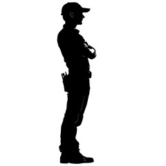 Silhouette of a person standing with arms crossed.
