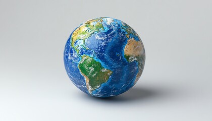 Fototapeta premium Blue Earth globe isolated on a white background, with the USA highlighted in vibrant colors, emphasizing its geographical location