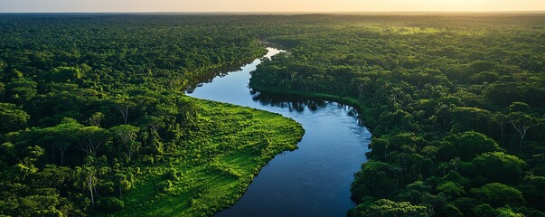 Brazilian jungle and rivers illuminated by moonlight, creating a stunning contrast of shadows and light on the land at night