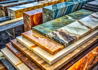 Close-Up of Pointed Marble Slabs: Diverse Shapes & Textures in Natural Stone
