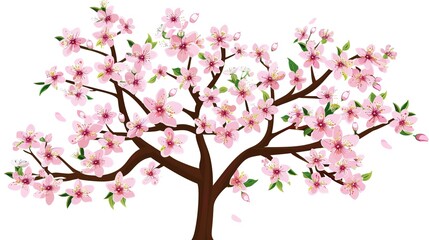 Fototapeta premium &nbsp;The Captivating White Background Cherry Blossom Tree: A Vision of Delicate Beauty and Springtime Splendor.