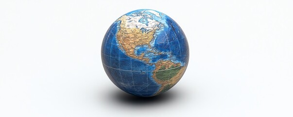 Isolated Earth globe in vibrant blue, showcasing the USA in focus with detailed geography, against a plain white background