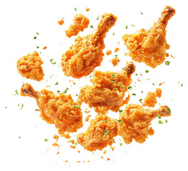PNG Exploding real fried chicken floating food photography.
