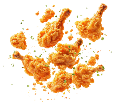 PNG Exploding real fried chicken floating food photography.