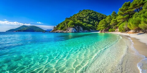 Fototapeta premium Skopelos Kastani Beach: Close-Up Crystal Turquoise Waters, Northern Sporades, Greece