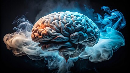 Smoking Brain: Dark Background, Mystical Mind, Abstract Art