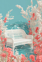 A Stunning Seaside-Themed Wedding Stage Digital Illustration for Romantic Beach Weddings