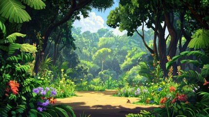 Obraz premium A vibrant ecosystem with diverse plant life, trees, and wildlife thriving in a lush forest.