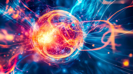 Vibrant Abstract Background with Glowing Core A Sphere of Energy Waves, Plasma, and Radiant Light Rays in Motion