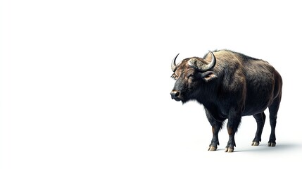 Side view of buffalo on white backdrop with ample space