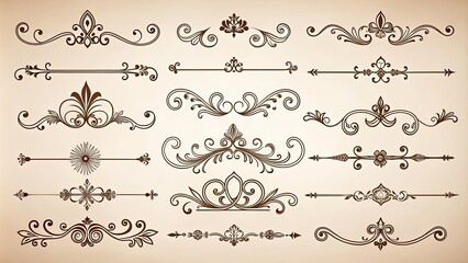 Fototapeta premium Ornamental Filigree Flourishes and Dividers in Black - Vintage Vector Design Elements for Classical Art and Graphic Projects