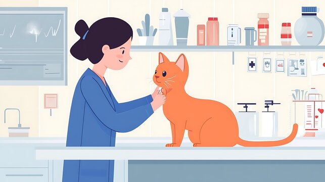 A veterinarian checking a cat's ears in a modern clinic with pet supplies in the background 