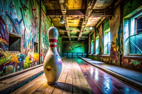 Grunge urban exploration theme. Vintage bowling pin logo design.