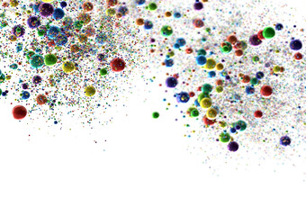 Multicolor confetti abstract background with a lot of falling pieces, isolated on a white background.