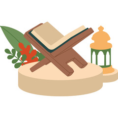 Quran with Lantern on Podium Set