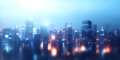 Obraz premium Abstract city skyline with skyscrapers, soft light reflections, and expansive copy space