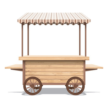 Wooden whitewashed street shop cart mock up isolated graphic illustration have blank space for place the products presentation on countertop. Small business and street food concept.