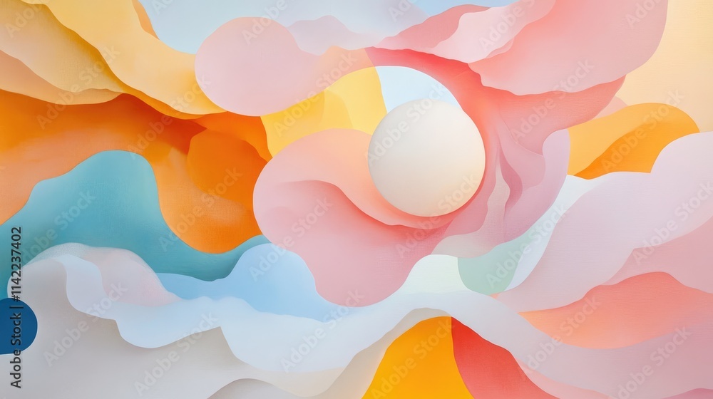 Poster abstract vivid shapes in soft color palette