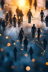 Obraz premium Silhouette figures connected, network, glowing lights.