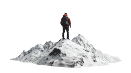 Hiker on top of a mountain, transparent background