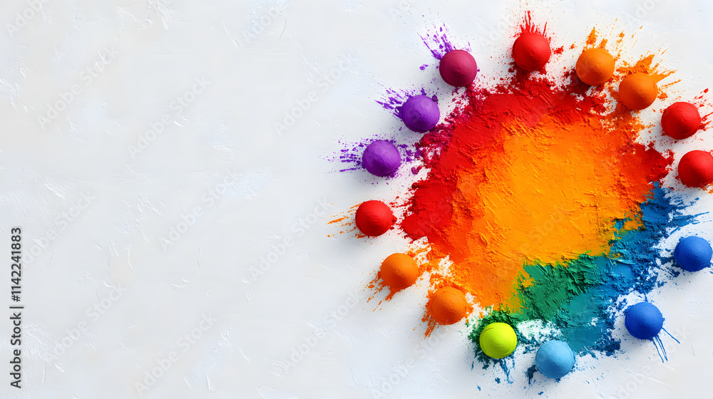 Aufkleber Vibrant colors of powdered paint arranged in a circular pattern, creating a lively and artistic display against a light background
