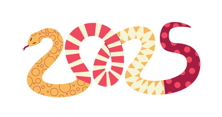 Obraz premium 2025 year number from wriggled colorful snake. Chinese lunar new year symbol. Vector illustration on white background