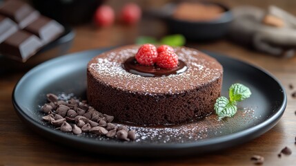 Decadent Chocolate Lava Cake with Raspberries