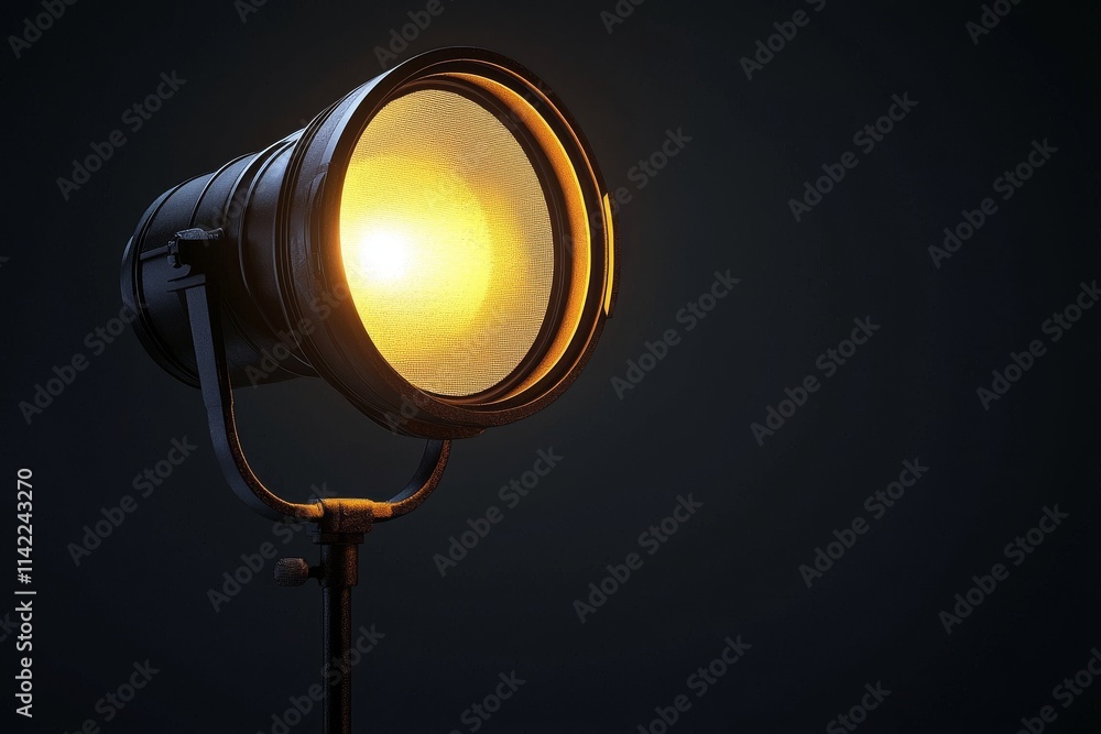 Poster an abstract empty stage with vibrant spotlights or multiple bright projectors for scene lighting eff